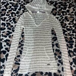 Roxy Cream and Gray Striped Hoodie Top